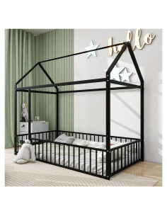 Marco de Cama Twin de Metal Merax con Cerca Negra