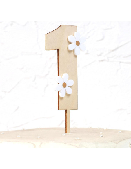 Adorno de pastel de margarita de madera MAMUXI 19.5 cm