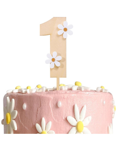 Adorno de pastel de margarita de madera MAMUXI 19.5 cm