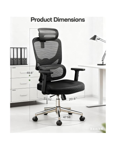 Silla de Oficina Ergonómica Marsail MSOC26B-US Negra con Soporte Lumbar