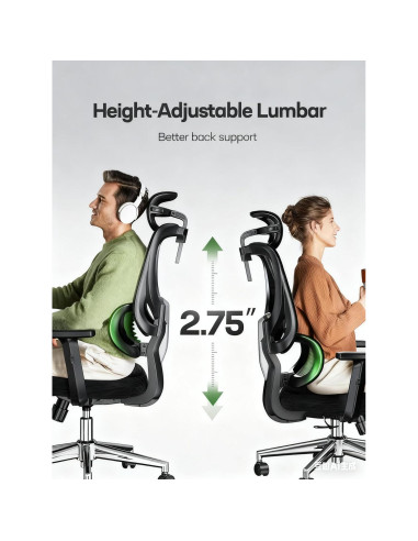 Silla de Oficina Ergonómica Marsail MSOC26B-US Negra con Soporte Lumbar