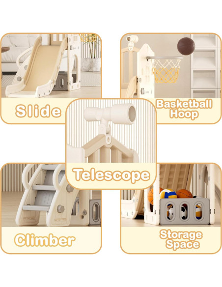 Tobogán 5 en 1 YUFU para Niños Pequeños Beige/Café