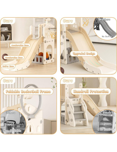 Tobogán 5 en 1 YUFU para Niños Pequeños Beige/Café