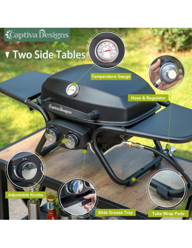 Parrilla de Propano Portátil Captiva Designs 2 Quemadores 4KW