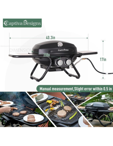Parrilla de Propano Portátil Captiva Designs 2 Quemadores 4KW