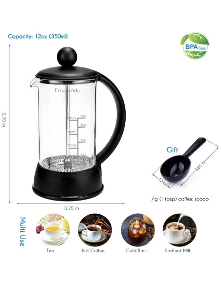 Cafetera Prensa Francesa Easyworkz 350ml Vidrio Borosilicato