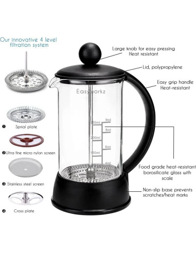 Cafetera Prensa Francesa Easyworkz 350ml Vidrio Borosilicato