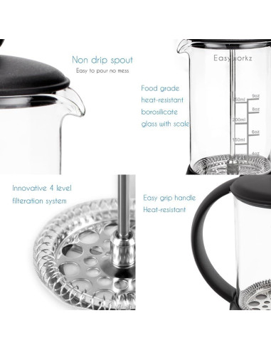 Cafetera Prensa Francesa Easyworkz 350ml Vidrio Borosilicato