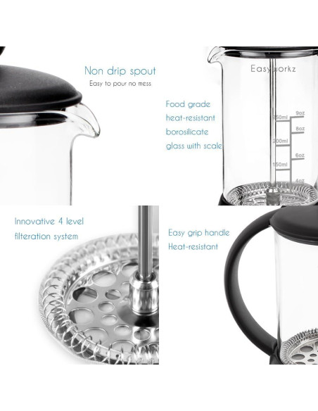 Cafetera Prensa Francesa Easyworkz 350ml Vidrio Borosilicato