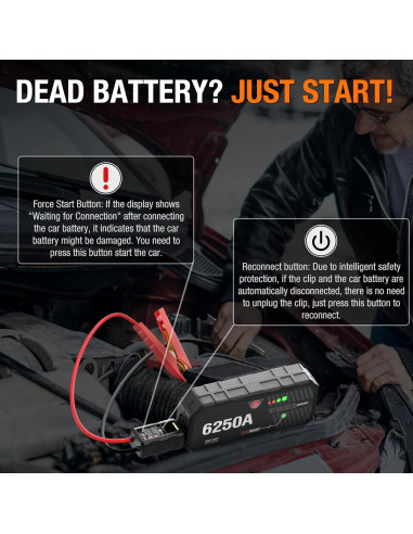 Arrancador de Batería ADORETRIP F40 6250A 12V Pantalla LED