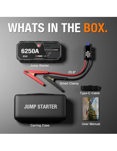 Arrancador de Batería ADORETRIP F40 6250A 12V Pantalla LED