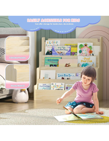 Estantería Infantil NACHES de Madera 4 Niveles 80x38x80 cm