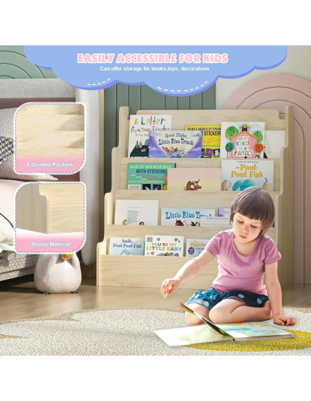 Estantería Infantil NACHES de Madera 4 Niveles 80x38x80 cm