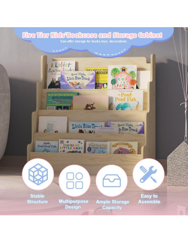 Estantería Infantil NACHES de Madera 4 Niveles 80x38x80 cm