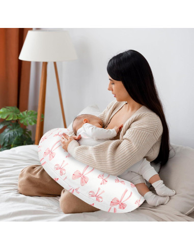 Funda de Almohada de Lactancia Lazo Rosa - Poliester Suave 45.7x56.8 cm