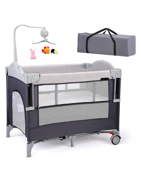 Cuna Lateral JOYMOR 4 en 1 para Bebés Gris - Pack and Play