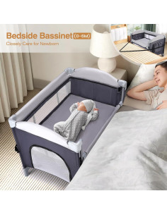 Cuna Lateral JOYMOR 4 en 1 para Bebés Gris - Pack and Play 2