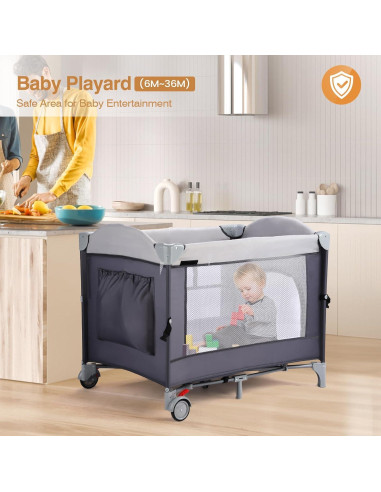 Cuna Lateral JOYMOR 4 en 1 para Bebés Gris - Pack and Play