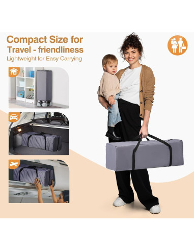 Cuna Lateral JOYMOR 4 en 1 para Bebés Gris - Pack and Play