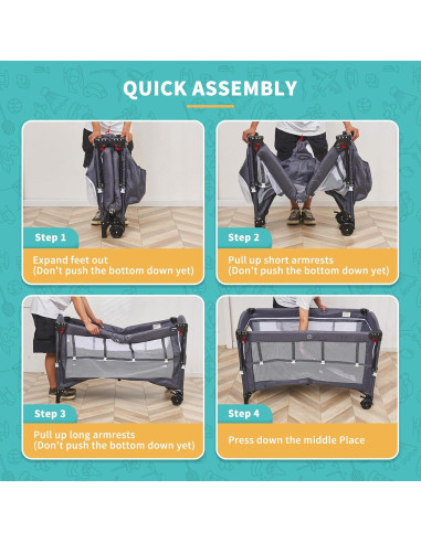 Cuna Plegable 5 en 1 MOOITZ Gris con Cambiador y Juguetes