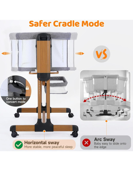 Cuna Mecedora 3 en 1 Ezebaby Ajustable con Ruedas y Almacenamiento