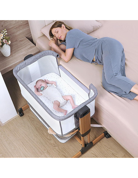 Cuna Mecedora 3 en 1 Ezebaby Ajustable con Ruedas y Almacenamiento