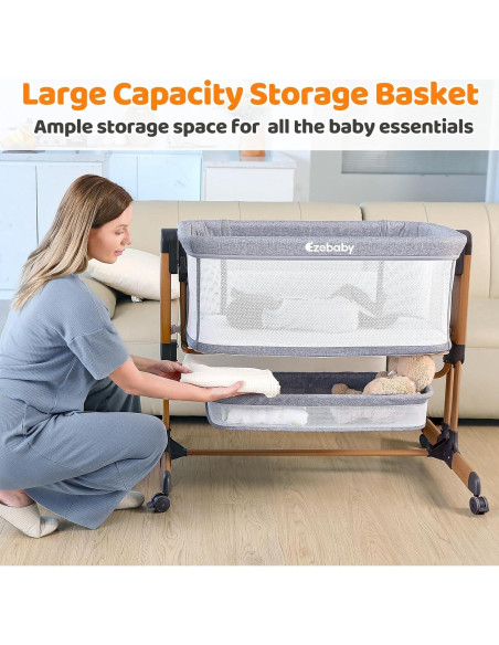 Cuna Mecedora 3 en 1 Ezebaby Ajustable con Ruedas y Almacenamiento