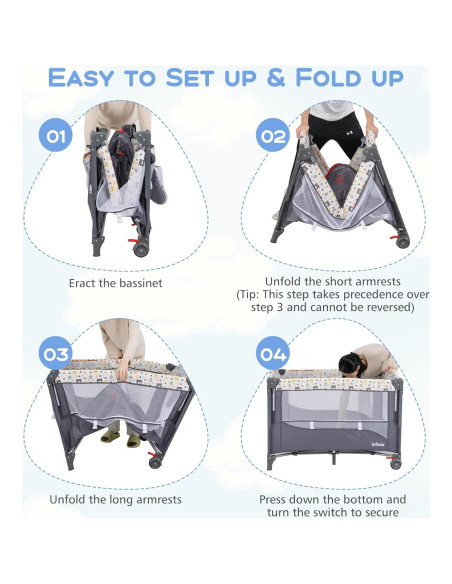 Cuna Lateral 5 en 1 INFANS para Bebés - Plegable y Portátil