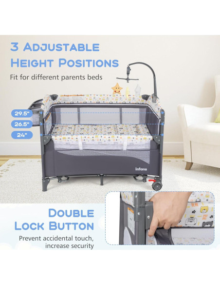 Cuna Lateral 5 en 1 INFANS para Bebés - Plegable y Portátil