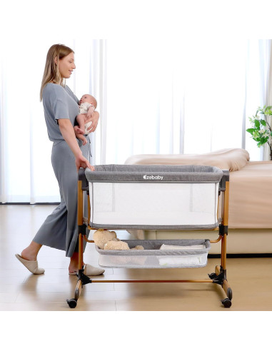 Cuna Mecedora 3 en 1 Ezebaby Ajustable con Ruedas y Almacenamiento