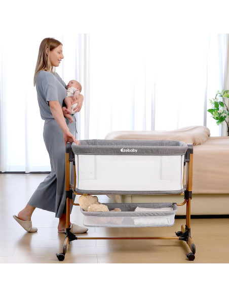 Cuna Mecedora 3 en 1 Ezebaby Ajustable con Ruedas y Almacenamiento