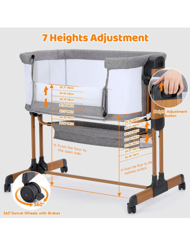 Cuna Mecedora 3 en 1 Ezebaby Ajustable con Ruedas y Almacenamiento