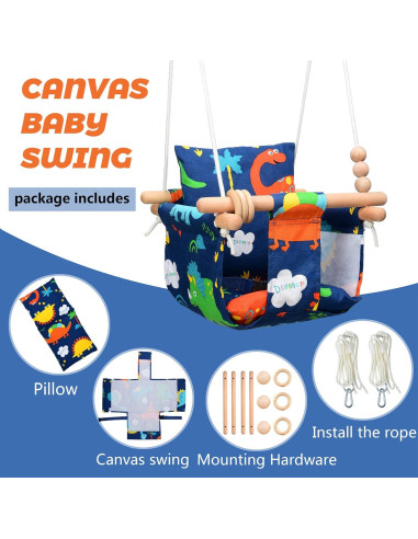 Columpio para Bebés FAETKLC con Asiento de Algodón - Dinosaurio