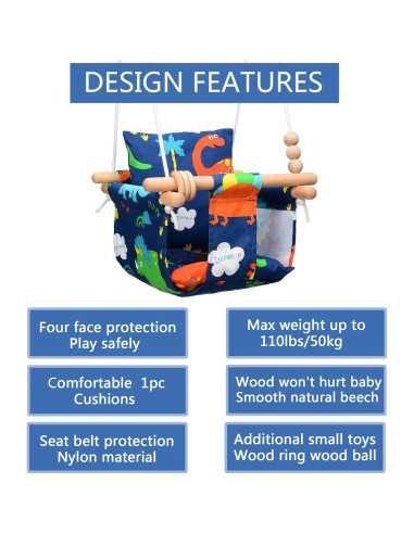Columpio para Bebés FAETKLC con Asiento de Algodón - Dinosaurio