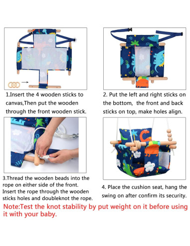 Columpio para Bebés FAETKLC con Asiento de Algodón - Dinosaurio