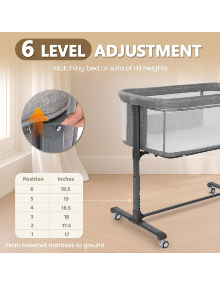 Cuna Kinder King Plegable con Ruedas y Altura Ajustable Gris