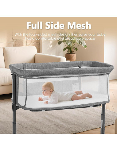 Cuna Kinder King Plegable con Ruedas y Altura Ajustable Gris