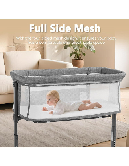 Cuna Kinder King Plegable con Ruedas y Altura Ajustable Gris