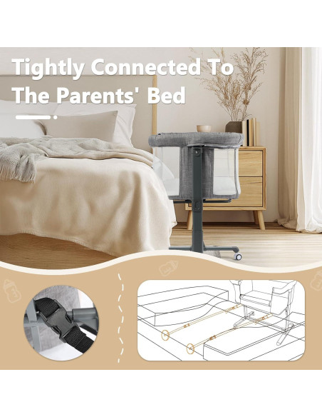 Cuna Kinder King Plegable con Ruedas y Altura Ajustable Gris