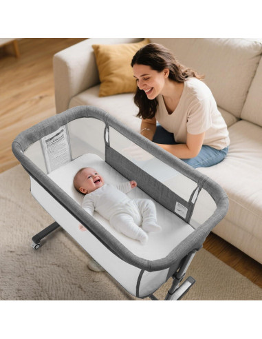 Cuna Kinder King Plegable con Ruedas y Altura Ajustable Gris