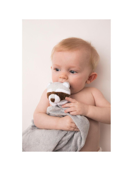 Manta de Mapache Gris Angel Dear 33x33 cm Suave y Lavable