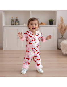 Pijama de Satén para Niña Bebé con Lazo y Estampado 2