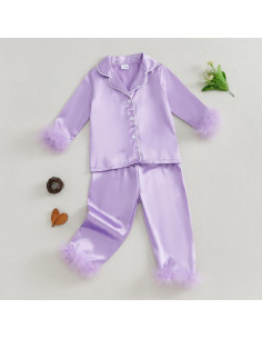 Conjunto de Pijamas de Satén para Niña 2-3T con Ribete de Peluche 2