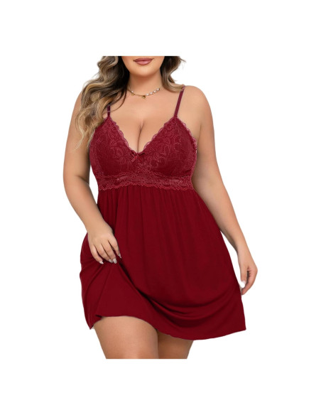 Lencería Babydoll de Encaje Rojo Talla Grande para Mujeres