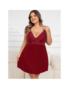 Lencería Babydoll de Encaje Rojo Talla Grande para Mujeres 2