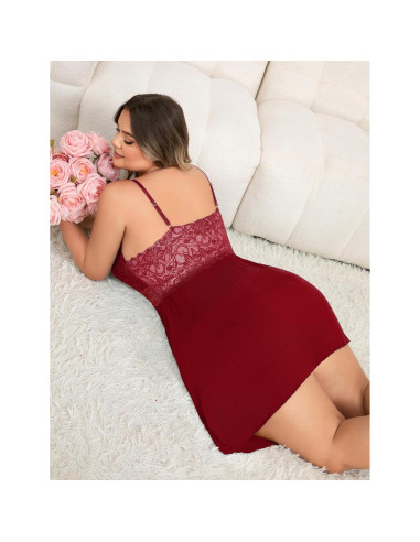Lencería Babydoll de Encaje Rojo Talla Grande para Mujeres
