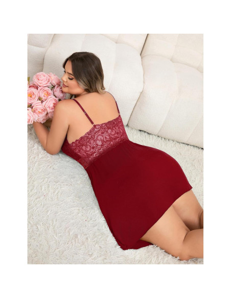 Lencería Babydoll de Encaje Rojo Talla Grande para Mujeres