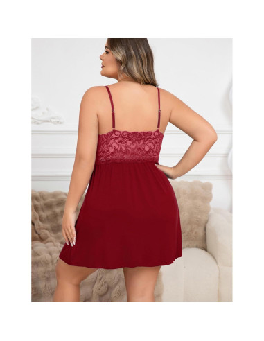 Lencería Babydoll de Encaje Rojo Talla Grande para Mujeres