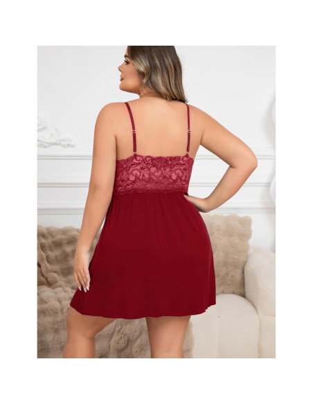 Lencería Babydoll de Encaje Rojo Talla Grande para Mujeres