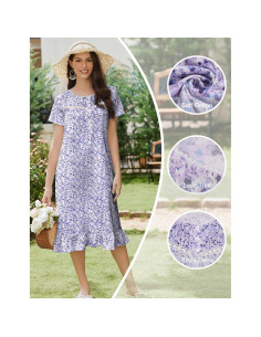 Camisón de Algodón Ekouaer para Mujeres con Botones y Bolsillos 2